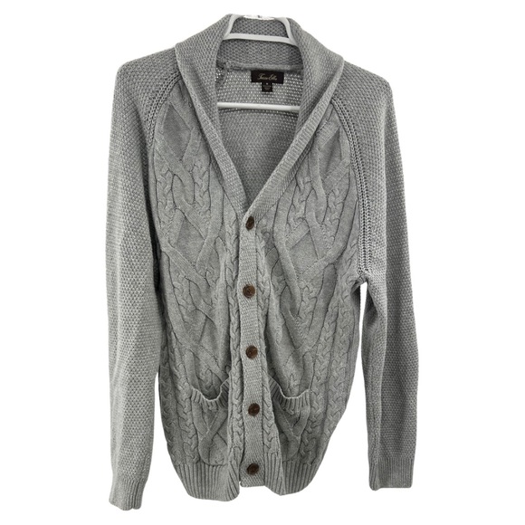 Tasso Elba men’s collared cardigan light gray M cable knit casual office fall - Picture 1 of 7